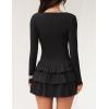 imageZESICA Womens Long Sleeve Bodycon Mini Dress Crew Neck Ribbed Knit Casual Ruffle Tiered Flowy Cocktail Party DressesBlack