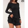 imageZESICA Womens Long Sleeve Bodycon Mini Dress Crew Neck Ribbed Knit Casual Ruffle Tiered Flowy Cocktail Party DressesBlack
