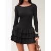 imageZESICA Womens Long Sleeve Bodycon Mini Dress Crew Neck Ribbed Knit Casual Ruffle Tiered Flowy Cocktail Party DressesBlack