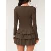 imageZESICA Womens Long Sleeve Bodycon Mini Dress Crew Neck Ribbed Knit Casual Ruffle Tiered Flowy Cocktail Party DressesCoffee