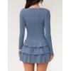 imageZESICA Womens Long Sleeve Bodycon Mini Dress Crew Neck Ribbed Knit Casual Ruffle Tiered Flowy Cocktail Party DressesDustyblue