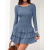 imageZESICA Womens Long Sleeve Bodycon Mini Dress Crew Neck Ribbed Knit Casual Ruffle Tiered Flowy Cocktail Party DressesDustyblue