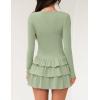 imageZESICA Womens Long Sleeve Bodycon Mini Dress Crew Neck Ribbed Knit Casual Ruffle Tiered Flowy Cocktail Party DressesGreen