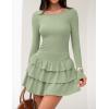 imageZESICA Womens Long Sleeve Bodycon Mini Dress Crew Neck Ribbed Knit Casual Ruffle Tiered Flowy Cocktail Party DressesGreen