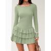 imageZESICA Womens Long Sleeve Bodycon Mini Dress Crew Neck Ribbed Knit Casual Ruffle Tiered Flowy Cocktail Party DressesGreen