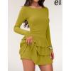 imageZESICA Womens Long Sleeve Bodycon Mini Dress Crew Neck Ribbed Knit Casual Ruffle Tiered Flowy Cocktail Party DressesMustard