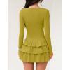 imageZESICA Womens Long Sleeve Bodycon Mini Dress Crew Neck Ribbed Knit Casual Ruffle Tiered Flowy Cocktail Party DressesMustard