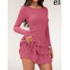 imageZESICA Womens Long Sleeve Bodycon Mini Dress Crew Neck Ribbed Knit Casual Ruffle Tiered Flowy Cocktail Party DressesPink