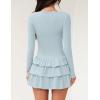 imageZESICA Womens Long Sleeve Bodycon Mini Dress Crew Neck Ribbed Knit Casual Ruffle Tiered Flowy Cocktail Party DressesSky
