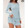 imageZESICA Womens Long Sleeve Bodycon Mini Dress Crew Neck Ribbed Knit Casual Ruffle Tiered Flowy Cocktail Party DressesSky