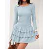 imageZESICA Womens Long Sleeve Bodycon Mini Dress Crew Neck Ribbed Knit Casual Ruffle Tiered Flowy Cocktail Party DressesSky