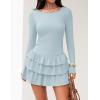 imageZESICA Womens Long Sleeve Bodycon Mini Dress Crew Neck Ribbed Knit Casual Ruffle Tiered Flowy Cocktail Party DressesSky