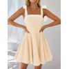 imageZESICA Womens Summer Boho Square Neck Mini Dress Sleeveless Tie Shoulder High Waist Swing A Line Short SundressesApricot