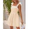 imageZESICA Womens Summer Boho Square Neck Mini Dress Sleeveless Tie Shoulder High Waist Swing A Line Short SundressesApricot