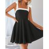 imageZESICA Womens Summer Boho Square Neck Mini Dress Sleeveless Tie Shoulder High Waist Swing A Line Short SundressesBlack