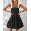 imageZESICA Womens Summer Boho Square Neck Mini Dress Sleeveless Tie Shoulder High Waist Swing A Line Short SundressesBlack