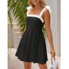 imageZESICA Womens Summer Boho Square Neck Mini Dress Sleeveless Tie Shoulder High Waist Swing A Line Short SundressesBlack