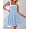 imageZESICA Womens Summer Boho Square Neck Mini Dress Sleeveless Tie Shoulder High Waist Swing A Line Short SundressesLightblue