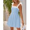 imageZESICA Womens Summer Boho Square Neck Mini Dress Sleeveless Tie Shoulder High Waist Swing A Line Short SundressesLightblue