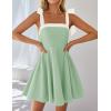 imageZESICA Womens Summer Boho Square Neck Mini Dress Sleeveless Tie Shoulder High Waist Swing A Line Short SundressesLightgreen