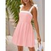 imageZESICA Womens Summer Boho Square Neck Mini Dress Sleeveless Tie Shoulder High Waist Swing A Line Short SundressesPink