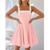 imageZESICA Womens Summer Boho Square Neck Mini Dress Sleeveless Tie Shoulder High Waist Swing A Line Short SundressesPink