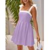 imageZESICA Womens Summer Boho Square Neck Mini Dress Sleeveless Tie Shoulder High Waist Swing A Line Short SundressesPurple
