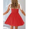 imageZESICA Womens Summer Boho Square Neck Mini Dress Sleeveless Tie Shoulder High Waist Swing A Line Short SundressesRed
