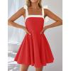 imageZESICA Womens Summer Boho Square Neck Mini Dress Sleeveless Tie Shoulder High Waist Swing A Line Short SundressesRed