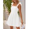 imageZESICA Womens Summer Boho Square Neck Mini Dress Sleeveless Tie Shoulder High Waist Swing A Line Short SundressesWhite