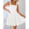 imageZESICA Womens Summer Boho Square Neck Mini Dress Sleeveless Tie Shoulder High Waist Swing A Line Short SundressesWhite
