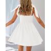 imageZESICA Womens Summer Boho Square Neck Mini Dress Sleeveless Tie Shoulder High Waist Swing A Line Short SundressesWhite