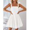 imageZESICA Womens Summer Boho Square Neck Mini Dress Sleeveless Tie Shoulder High Waist Swing A Line Short SundressesWhite