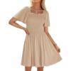 imageZESICA Womens 2025 Summer Casual Mini Dress Flutter Short Sleeve Square Neck Smocked Tiered Ruffle Flowy DressesApricot