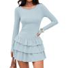 imageZESICA Womens Long Sleeve Bodycon Mini Dress Crew Neck Ribbed Knit Casual Ruffle Tiered Flowy Cocktail Party DressesSky