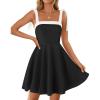 imageZESICA Womens Summer Boho Square Neck Mini Dress Sleeveless Tie Shoulder High Waist Swing A Line Short SundressesBlack