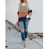 imageZESICA Womens Fall Long Sleeve Crew Neck Striped Color Block Casual Loose Knitted Pullover Sweater TopsBrown