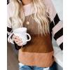 imageZESICA Womens Fall Long Sleeve Crew Neck Striped Color Block Casual Loose Knitted Pullover Sweater TopsOrange2