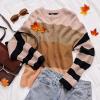 imageZESICA Womens Fall Long Sleeve Crew Neck Striped Color Block Casual Loose Knitted Pullover Sweater TopsOrange2