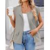 imageZESICA Womens Oversized Zip Up Cargo Vest Causal Street Ruched Hem Sleeveless Jackets TopsGrey