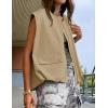 imageZESICA Womens Oversized Zip Up Cargo Vest Causal Street Ruched Hem Sleeveless Jackets TopsKhaki