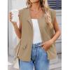 imageZESICA Womens Oversized Zip Up Cargo Vest Causal Street Ruched Hem Sleeveless Jackets TopsKhaki