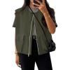 imageZESICA Womens Oversized Zip Up Cargo Vest Causal Street Ruched Hem Sleeveless Jackets TopsArmygreen