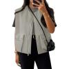 imageZESICA Womens Oversized Zip Up Cargo Vest Causal Street Ruched Hem Sleeveless Jackets TopsGrey