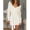 imageZESICA Womens Fall Long Batwing Sleeve Wrap V Neck Knitted Backless Bodycon Pullover Sweater Dress with BeltApricot