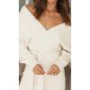 imageZESICA Womens Fall Long Batwing Sleeve Wrap V Neck Knitted Backless Bodycon Pullover Sweater Dress with BeltApricot