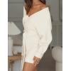 imageZESICA Womens Fall Long Batwing Sleeve Wrap V Neck Knitted Backless Bodycon Pullover Sweater Dress with BeltApricot