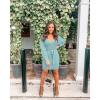 imageZESICA Womens Fall Long Batwing Sleeve Wrap V Neck Knitted Backless Bodycon Pullover Sweater Dress with BeltAqua