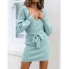 imageZESICA Womens Fall Long Batwing Sleeve Wrap V Neck Knitted Backless Bodycon Pullover Sweater Dress with BeltAqua