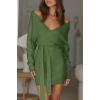 imageZESICA Womens Fall Long Batwing Sleeve Wrap V Neck Knitted Backless Bodycon Pullover Sweater Dress with BeltArmygreen